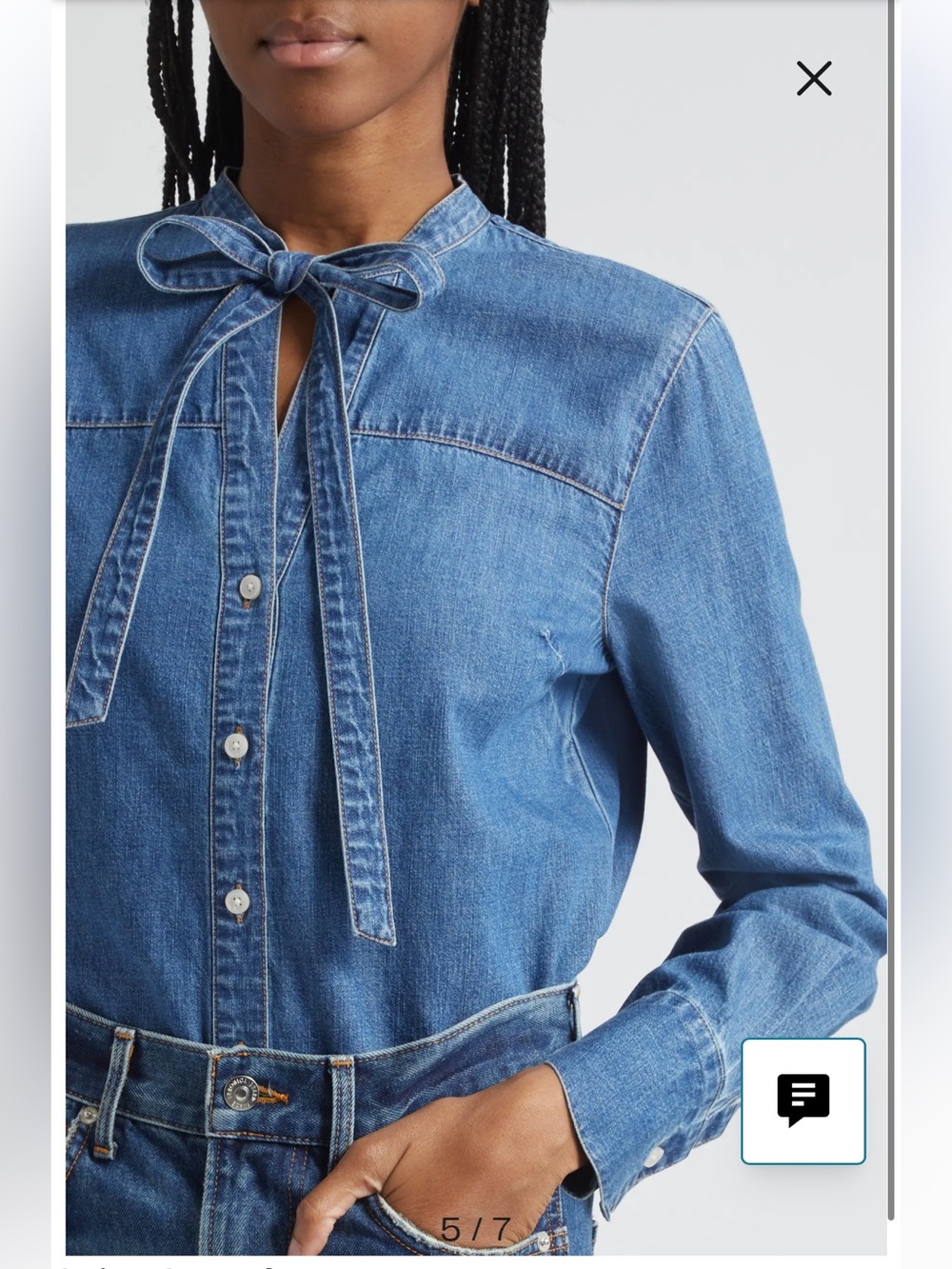 NWT Veronica Beard SERENDIPITY GABBY TIE NECK LS DENIM BLOUSE Size 4